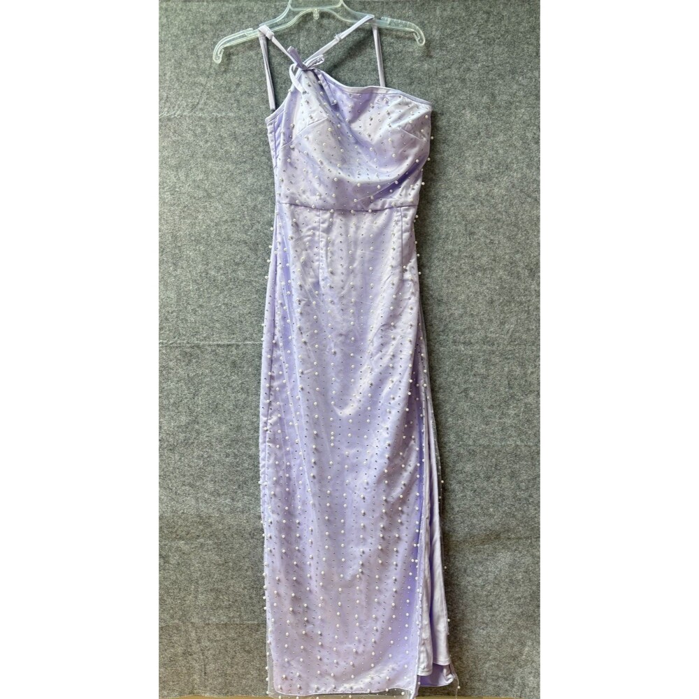 Violet Weekend Lavender Pearl Rhinestone Maxi Dress Size 7/8 Formal Y2K